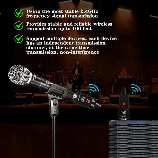Alt view image 3 of 7 - 2.4GHz UHF Wireless Microphone System XLR Mic Adapter Wireless Transmitter and Receiver for Dynamic Microphone, Audio Mixer, PA System.