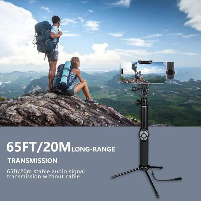 Alt view image 7 of 7 - 2 Pack Wireless Lavalier Microphones for iPhone, iPad, Android.Mini microphone for recording live videos, Tiktok, YouTube and Facebook (3-in-1)