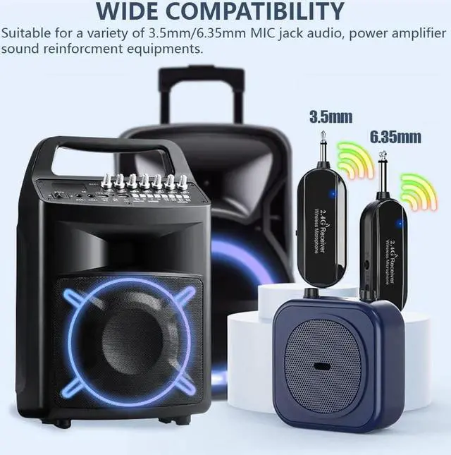 Alt view image 6 of 7 - Wireless Microphone Headset, 2.4GHz, 160ft Range, Dual Type-C Charging, 3D Stage Reverb Effects, Compatible with 6.35mm & 3.5mm Jacks