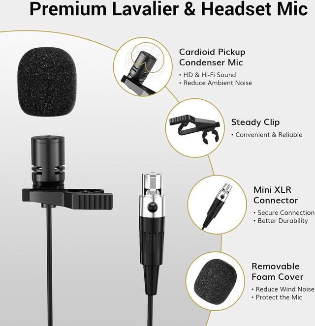 Alt view image 5 of 7 - UHF Wireless Microphones System with Headset/Lavalier Lapel Mics, Bodypack Transmitter, Receiver, 2*15 Channels, 200ft Range for Live Singing  Church Party DJ PA Speaker Mixer Recording