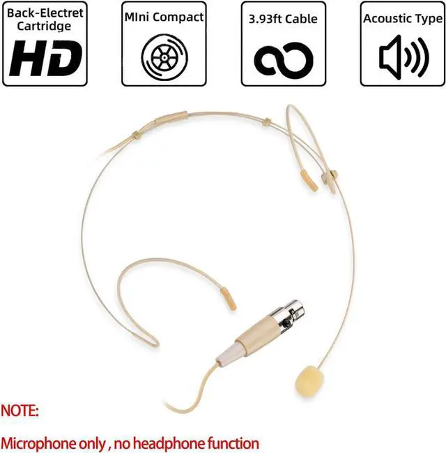 Alt view image 2 of 7 - Microphone Headset Discreet Headworn Earset Over Ear Hanging Mic Compatible with AKG Wireless System Bodypack Transmitter, Ideal for Lectures, Live Performance, Theater, Podcasts Beige