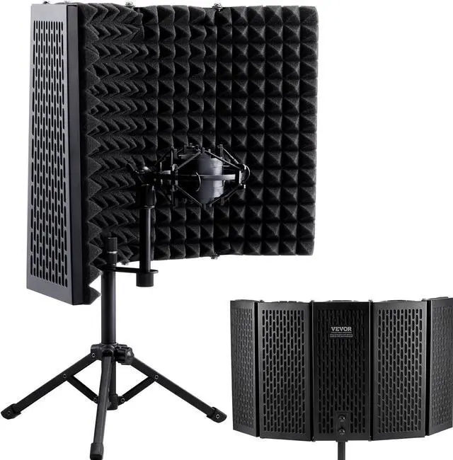 Main image of Microphone  Shield, 5-Panel, Studio Recording Mic Sound Shield, with Pop Filter Desktop Tripod Stand and 3/8'' to 5/8'' Microphone Adapter, for Blue Yeti and Condenser Microphones