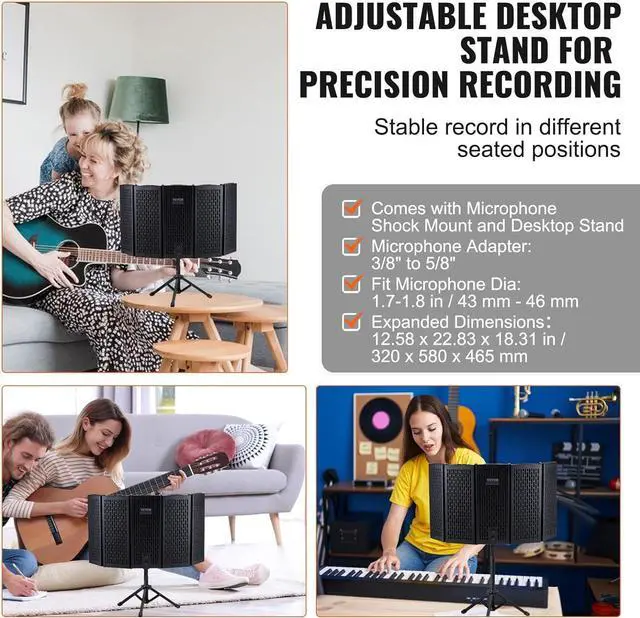 Alt view image 3 of 7 - Microphone  Shield, 5-Panel, Studio Recording Mic Sound Shield, with Pop Filter Desktop Tripod Stand and 3/8'' to 5/8'' Microphone Adapter, for Blue Yeti and Condenser Microphones
