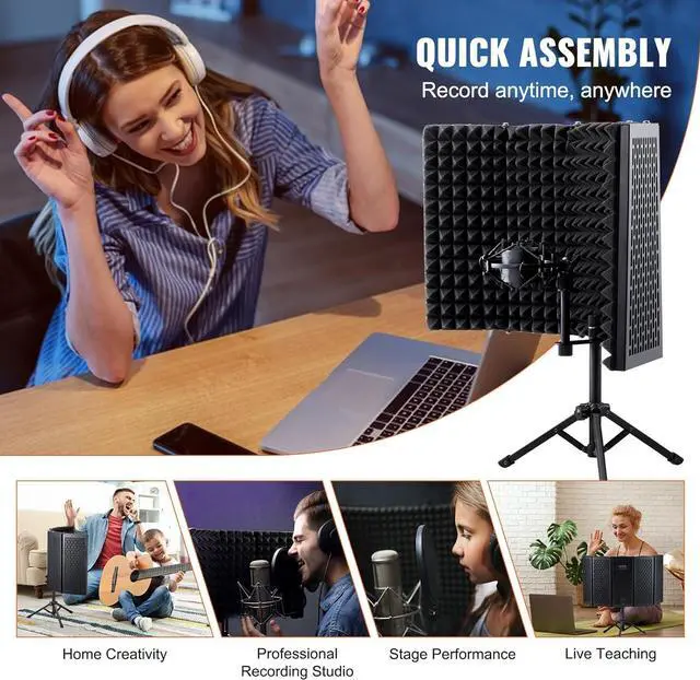 Alt view image 6 of 7 - Microphone  Shield, 5-Panel, Studio Recording Mic Sound Shield, with Pop Filter Desktop Tripod Stand and 3/8'' to 5/8'' Microphone Adapter, for Blue Yeti and Condenser Microphones