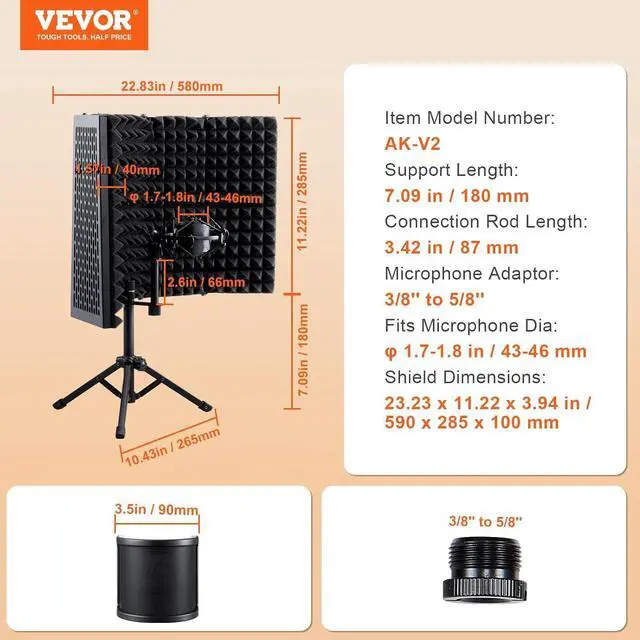 Alt view image 7 of 7 - Microphone  Shield, 5-Panel, Studio Recording Mic Sound Shield, with Pop Filter Desktop Tripod Stand and 3/8'' to 5/8'' Microphone Adapter, for Blue Yeti and Condenser Microphones