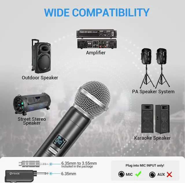 Alt view image 2 of 6 - FDUCE W30 Wireless Microphone,UHF Dynamic Handheld Microphone,Rechargeable Receiver with Volume Adjustment Button,for ,Singing,Family Party(200ft)