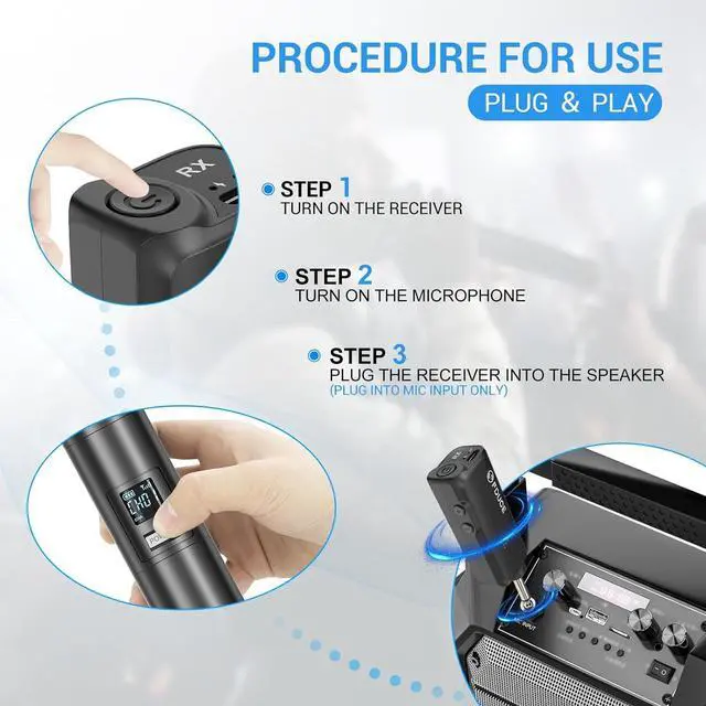 Alt view image 5 of 6 - FDUCE W30 Wireless Microphone,UHF Dynamic Handheld Microphone,Rechargeable Receiver with Volume Adjustment Button,for ,Singing,Family Party(200ft)