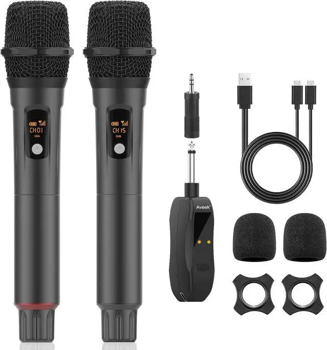 Main image of Aveek Wireless Microphones Rechargeable,  Handheld Microphone with Receiver,Microphones for Singing, Machines,DJ,Party,Church,Wedding, Speech wireless microphones for