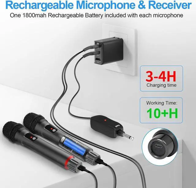 Alt view image 3 of 6 - Aveek Wireless Microphones Rechargeable,  Handheld Microphone with Receiver,Microphones for Singing, Machines,DJ,Party,Church,Wedding, Speech wireless microphones for
