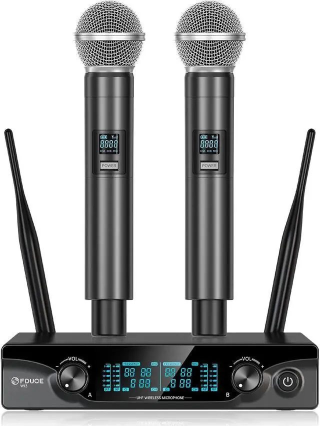 Main image of FDUCE Wireless Microphones,Cordless Dual Handheld Dynamic  Mic System for ,Party,Wedding,Outdoor Events,2x5 UHF Adjustable Channels,200ft