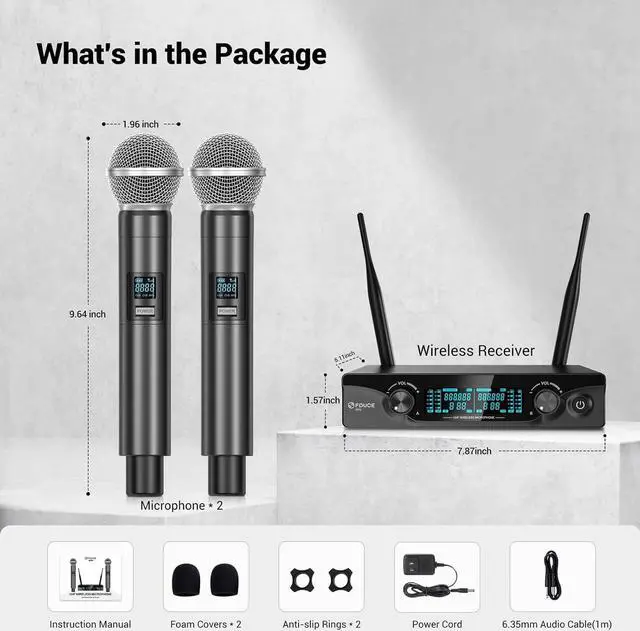 Alt view image 7 of 7 - FDUCE Wireless Microphones,Cordless Dual Handheld Dynamic  Mic System for ,Party,Wedding,Outdoor Events,2x5 UHF Adjustable Channels,200ft