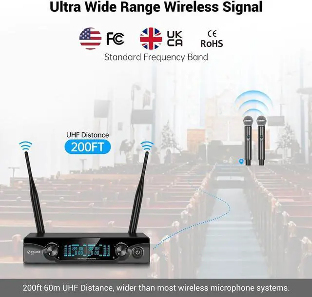 Alt view image 4 of 7 - FDUCE Wireless Microphones,Cordless Dual Handheld Dynamic  Mic System for ,Party,Wedding,Outdoor Events,2x5 UHF Adjustable Channels,200ft