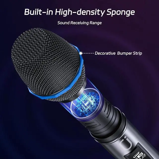 Alt view image 3 of 7 - U60 Wireless Microphones, Dual UHF Microphone System with Rechargeable Receiver, Metal  Microphone for Singing, Wedding, DJ, Party, Speech, Church, Class, 200ft