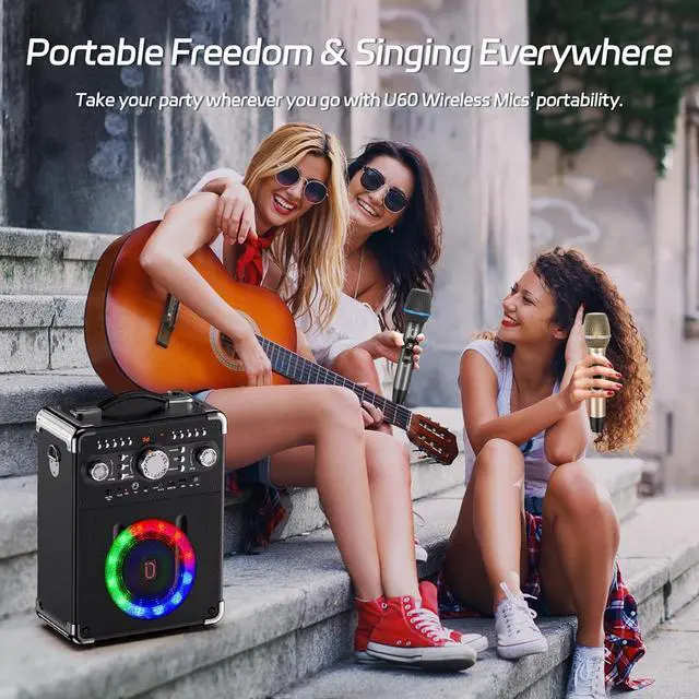 Alt view image 6 of 7 - U60 Wireless Microphones, Dual UHF Microphone System with Rechargeable Receiver, Metal  Microphone for Singing, Wedding, DJ, Party, Speech, Church, Class, 200ft