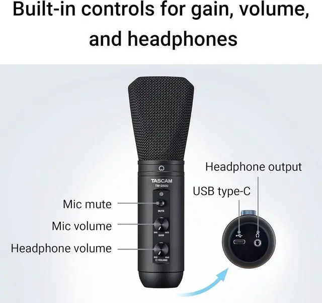 Alt view image 3 of 6 - Tascam TM-250U USB Condenser Microphone for Podcasting, Conferencing, Computer Recording, and Online Audio (TM250U)