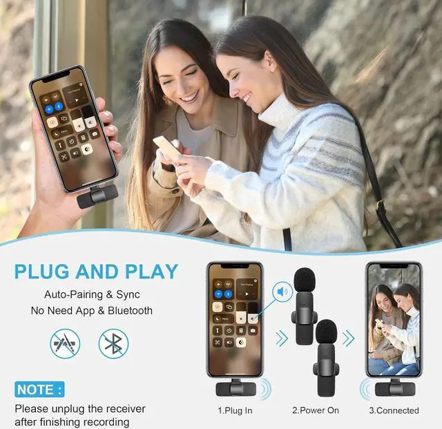 Alt view image 2 of 7 - Wireless Lavalier Microphone for iPhone iPad, Plug-Play Wireless Mic for Recording, Live Stream, YouTube, TikTok, Facebook, Noise Reduction Auto-Sync