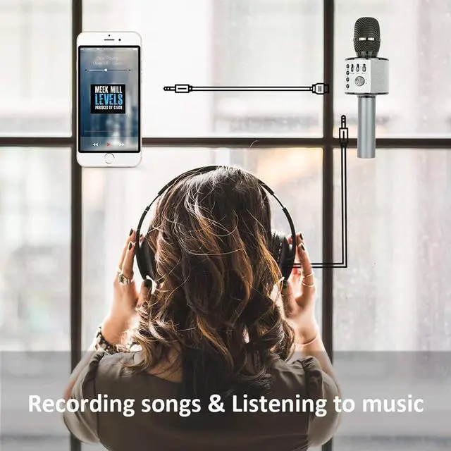 Alt view image 5 of 7 - Wireless Bluetooth  Microphone, 3-in-1 Portable Handheld Mic Speaker for All Smartphones,Gifts for Boys Kids Adults All Age Q37(Space Gray)