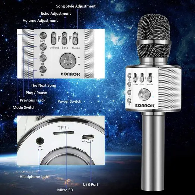 Alt view image 6 of 7 - Wireless Bluetooth  Microphone, 3-in-1 Portable Handheld Mic Speaker for All Smartphones,Gifts for Boys Kids Adults All Age Q37(Space Gray)