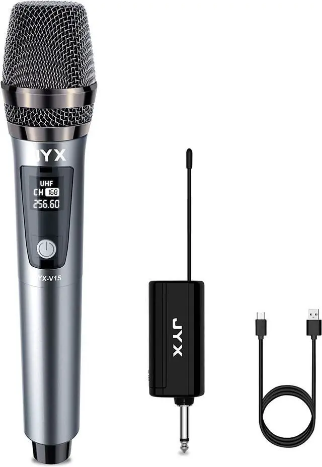 Main image of Wireless Microphone,  UHF Metal Handheld Dynamic Mic System with Rechargeable Receiver 1/4''(6.35mm) Plug, for Amplifier, PA System,  Singing, Wedding, Party, Speech, Church