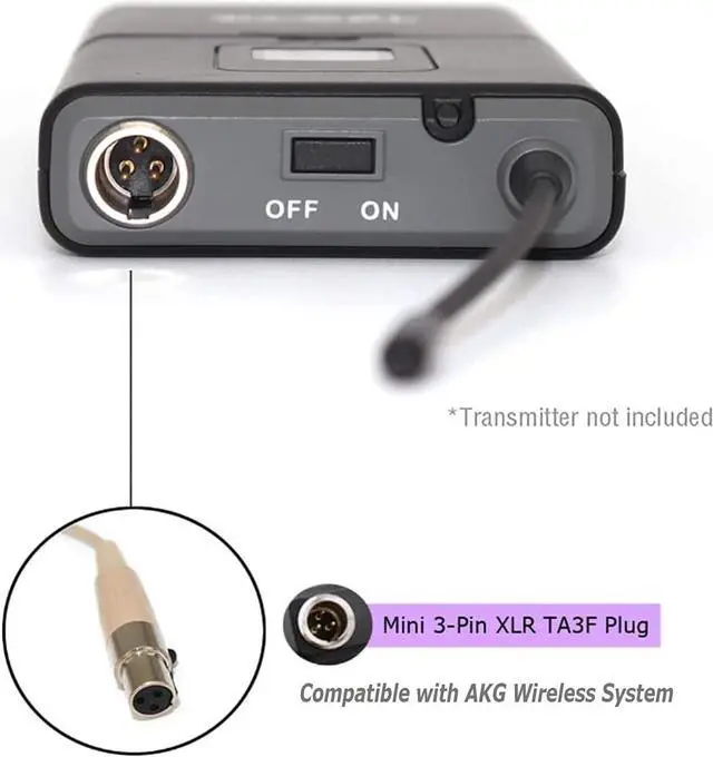 Alt view image 6 of 7 - Headset Microphone Double Over Ear Earset Over Ear Headworn Mic Compatible with AKG Wireless System Bodypack Transmitter with 1.2m Cable Windscreen Mini XLR 3 Pin TA3F Plug