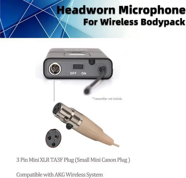 Alt view image 3 of 7 - Microphone Headset Discreet Headworn Earset Over Ear Hanging Mic Compatible with AKG Wireless System Bodypack Transmitter, Ideal for Lectures, Live Performance, Theater, Podcasts Beige