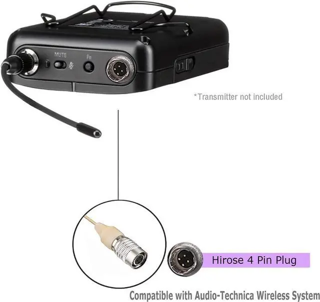 Alt view image 6 of 7 - Headset Microphone Double Over Ear Earset Over Ear Headworn Mic Compatible with Audio-Technica Wireless System Bodypack Transmitter with 1.2m Cable Windscreen Hirose 4 Pin Plug