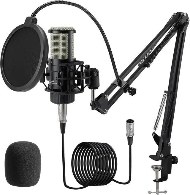 Main image of XLR Condenser Microphone, Professional Cardioid Recording Microphone Kit with 25mm Diaphragm for Streaming, Podcasting, Singing, Vocal, Studio Mic with Boom Arm, Pop Filter (AC22)
