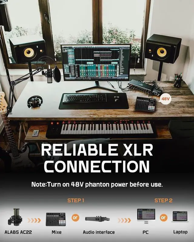 Alt view image 3 of 7 - XLR Condenser Microphone, Professional Cardioid Recording Microphone Kit with 25mm Diaphragm for Streaming, Podcasting, Singing, Vocal, Studio Mic with Boom Arm, Pop Filter (AC22)