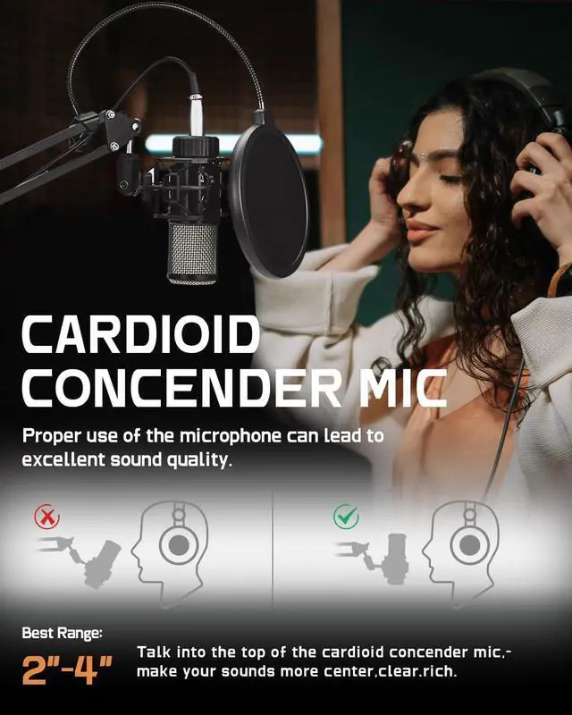 Alt view image 2 of 7 - XLR Condenser Microphone, Professional Cardioid Recording Microphone Kit with 25mm Diaphragm for Streaming, Podcasting, Singing, Vocal, Studio Mic with Boom Arm, Pop Filter (AC22)