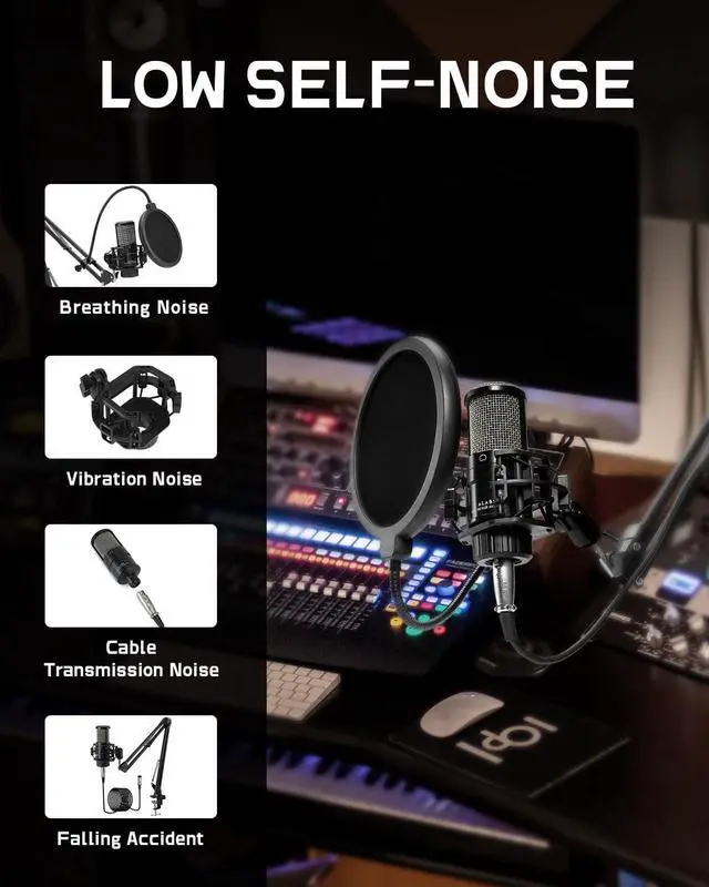 Alt view image 5 of 7 - XLR Condenser Microphone, Professional Cardioid Recording Microphone Kit with 25mm Diaphragm for Streaming, Podcasting, Singing, Vocal, Studio Mic with Boom Arm, Pop Filter (AC22)