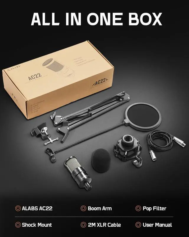 Alt view image 6 of 7 - XLR Condenser Microphone, Professional Cardioid Recording Microphone Kit with 25mm Diaphragm for Streaming, Podcasting, Singing, Vocal, Studio Mic with Boom Arm, Pop Filter (AC22)