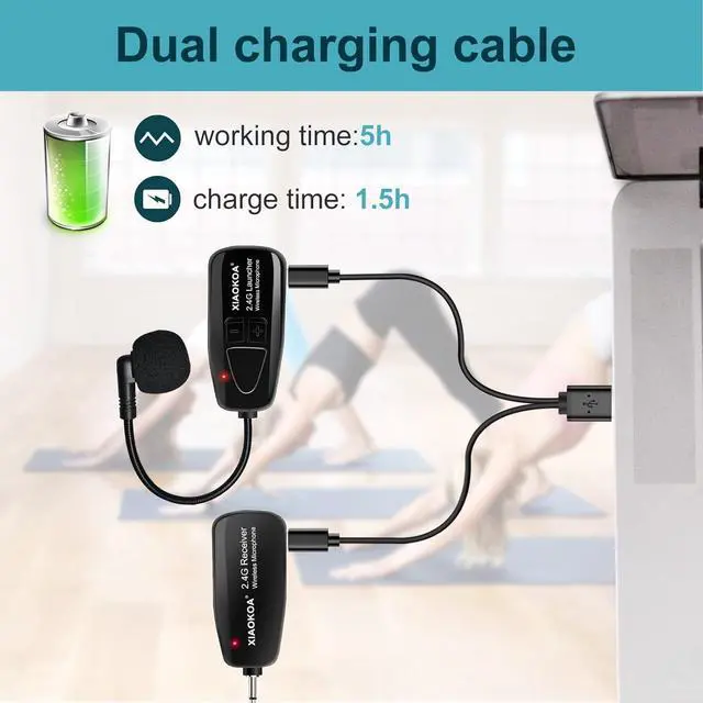 Alt view image 5 of 7 - XIAOKOA 2.4G Wireless Microphone Headset, 50m Stable Transmission, Dual Micro USB Charging, Compatible with PA Systems