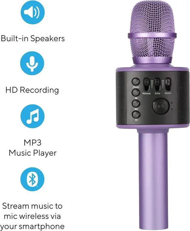 Alt view image 2 of 7 - Core Innovations Wireless Bluetooth  Microphone with Built-in Speakers + HD Recording, Portable Handheld Mic | Lilac