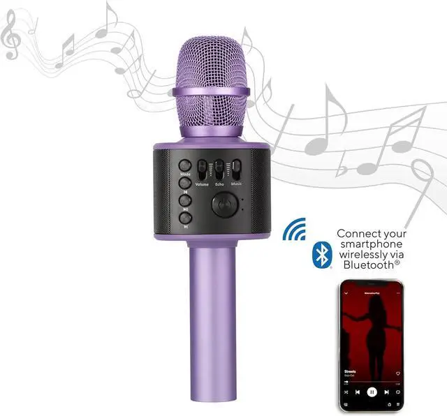 Alt view image 6 of 7 - Core Innovations Wireless Bluetooth  Microphone with Built-in Speakers + HD Recording, Portable Handheld Mic | Lilac