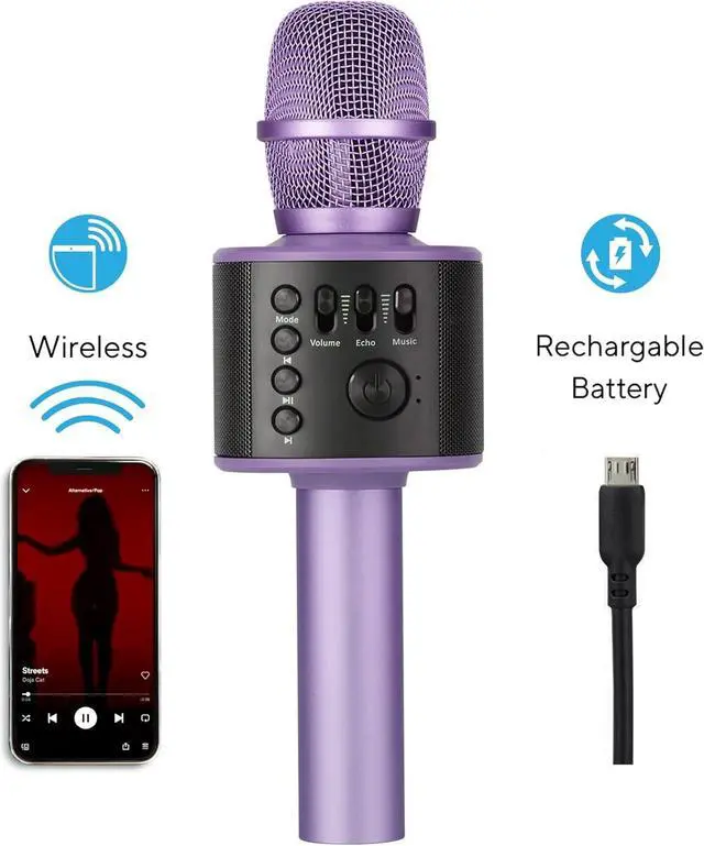 Alt view image 5 of 7 - Core Innovations Wireless Bluetooth  Microphone with Built-in Speakers + HD Recording, Portable Handheld Mic | Lilac