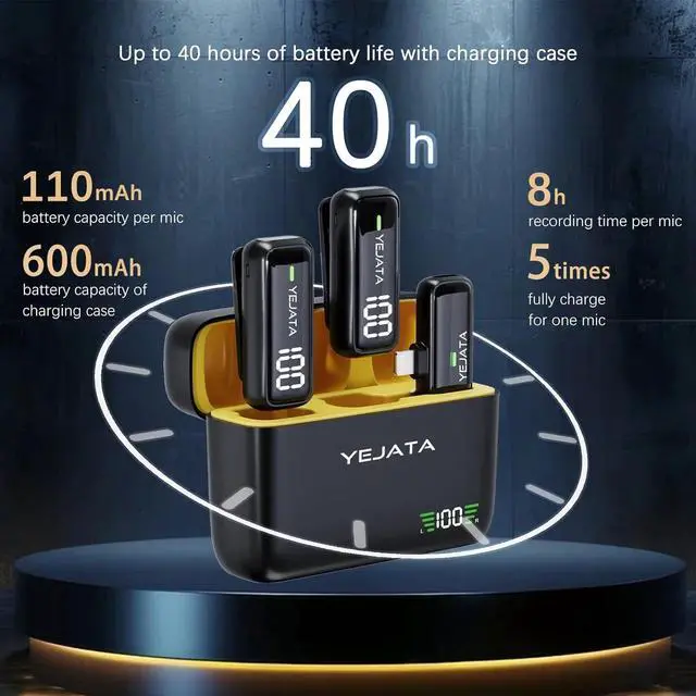 Alt view image 2 of 6 - Wireless Microphone for iPhone iPad with Transmitter Digital Display and 40 hours Charging Case, Clip on Wireless Lavalier Microphone for Video Recording - Set of 2