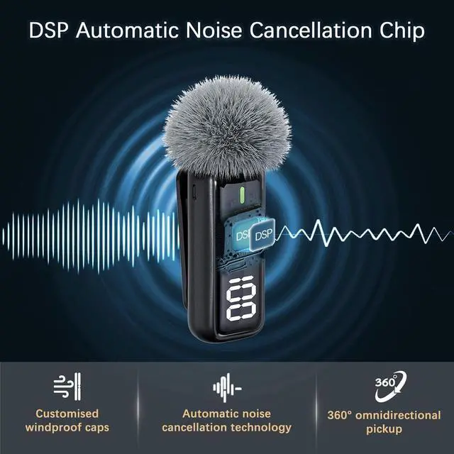 Alt view image 4 of 6 - Wireless Microphone for iPhone iPad with Transmitter Digital Display and 40 hours Charging Case, Clip on Wireless Lavalier Microphone for Video Recording - Set of 2