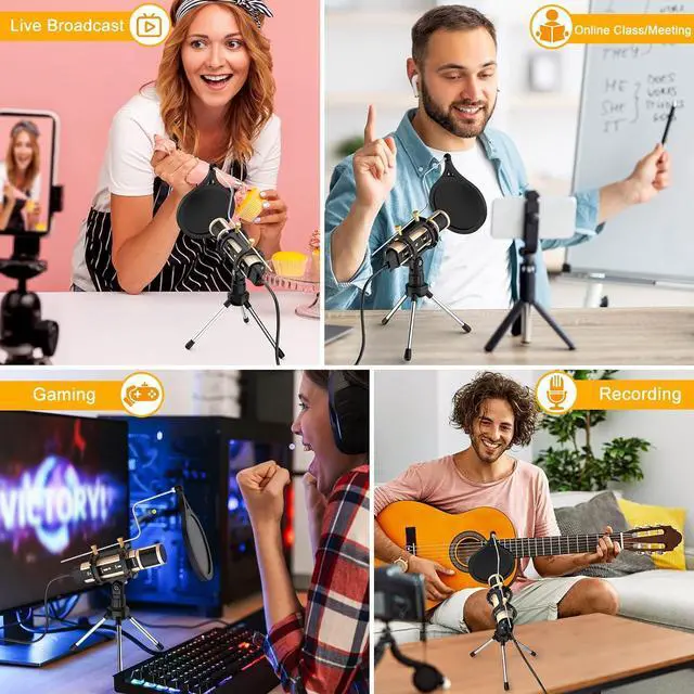 Alt view image 6 of 7 - ZealSound Microphone,USB&3.5mm Mic W/Type-C Adapter for i-Phone Computer phone,Condenser Microphone with Echo Volume,Tripod Stand,Pop Filter,for ASMR Video Recording Streaming Discord Twitch