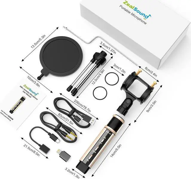 Alt view image 7 of 7 - ZealSound Microphone,USB&3.5mm Mic W/Type-C Adapter for i-Phone Computer phone,Condenser Microphone with Echo Volume,Tripod Stand,Pop Filter,for ASMR Video Recording Streaming Discord Twitch