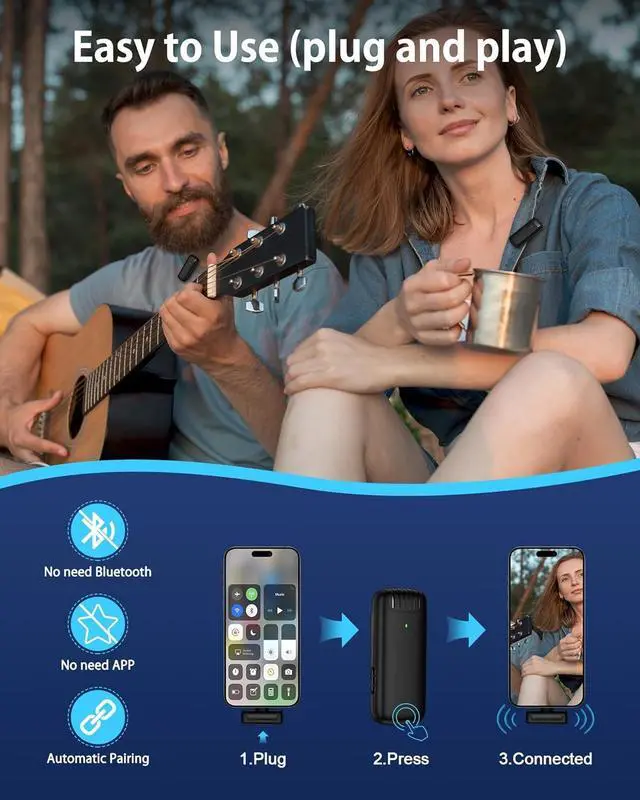 Alt view image 4 of 7 - 2Pcs Mini Wireless Microphone USB C Lavalier Mic for iPhone 15 Series, Lapel Type C Microfono Para Android Phone with Charging Case 48H Lav Mics Plug and Play for Video Recording Vlog Podcast YouTube