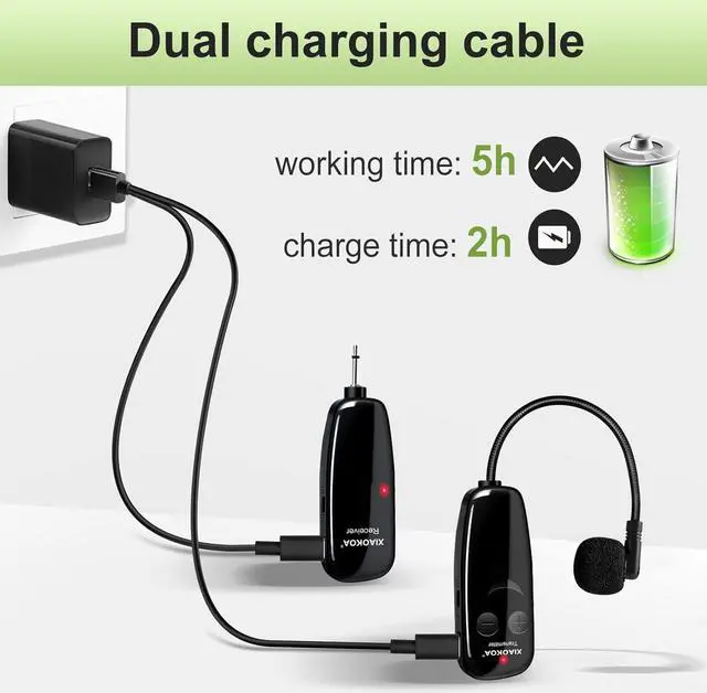 Alt view image 6 of 7 - XIAOKOA Wireless Microphone Headset, UHF Head Mic Speaker System, Professional Voice Amplifier Headset Microphones, with LED Digital Display, for Teaching Fitness Instructor Tour Guide