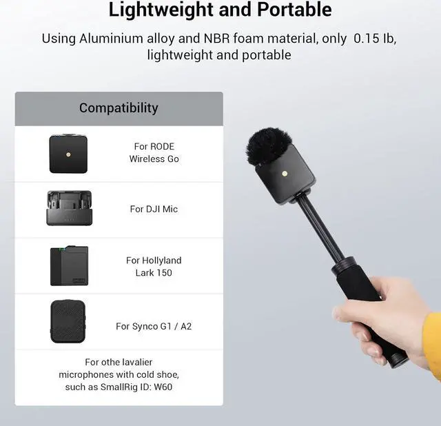 Alt view image 6 of 7 - SMALLRIG Interview Microphone Handle, Stretchable Mic Handle for RODE Wireless Go, for DJI Mic, for Hollyland Lark 150, for Synco G1/A2 and Other Wireless Lavalier Microphones with Cold Shoe 3182