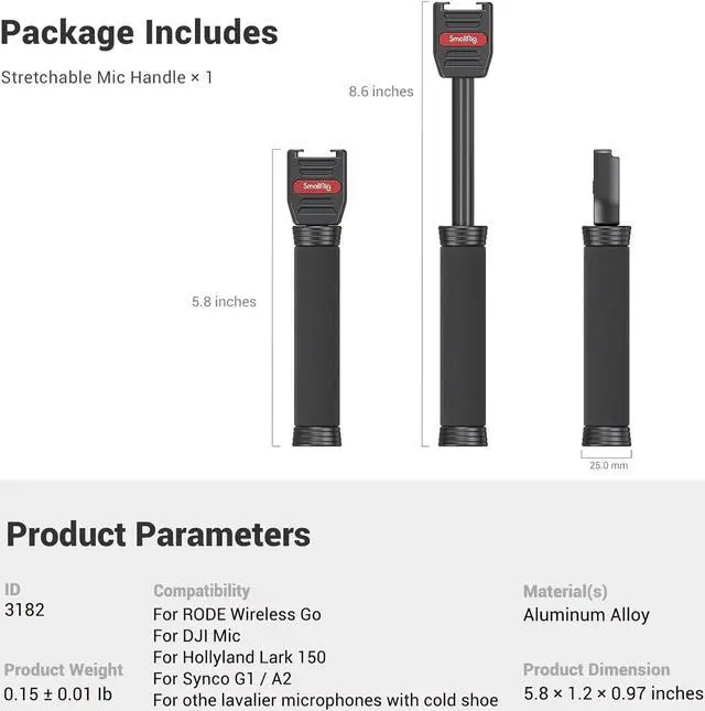 Alt view image 7 of 7 - SMALLRIG Interview Microphone Handle, Stretchable Mic Handle for RODE Wireless Go, for DJI Mic, for Hollyland Lark 150, for Synco G1/A2 and Other Wireless Lavalier Microphones with Cold Shoe 3182
