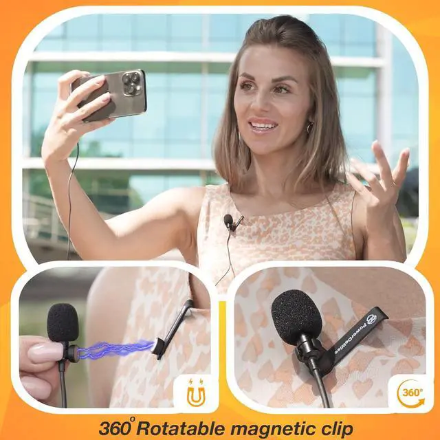 Alt view image 2 of 6 - PowerDeWise Professional Grade Lavalier Clip On Microphone - Lav Mic for Camera Phone iPhone GoPro Video Recording ASMR - Small Noise Cancelling 3.5mm Tiny Shirt Microphone with Easy Clip On System