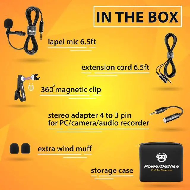 Alt view image 3 of 6 - PowerDeWise Professional Grade Lavalier Clip On Microphone - Lav Mic for Camera Phone iPhone GoPro Video Recording ASMR - Small Noise Cancelling 3.5mm Tiny Shirt Microphone with Easy Clip On System