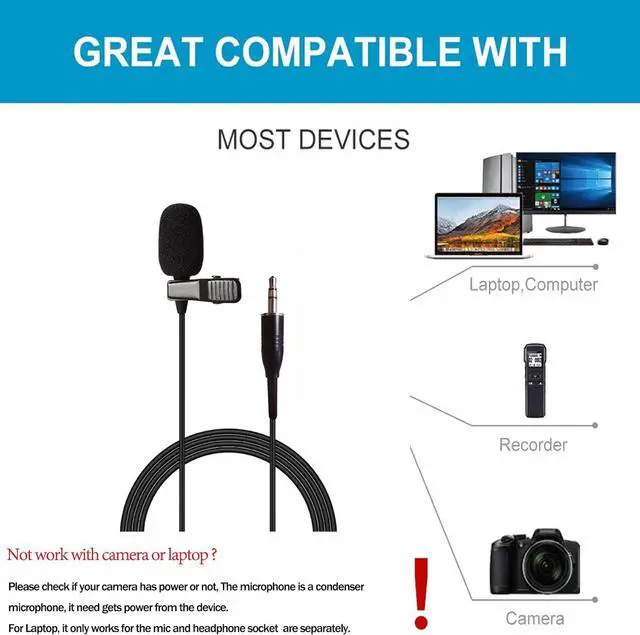 Alt view image 2 of 7 - Pro Lavalier Microphone Lapel Microphone 3.5mm (1/8'') TRS Unidirectional Condenser Mic for PC Camera Voice Amplifier Wireless Transmitter, Ideal for Lectures, Podcasts