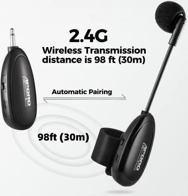 Alt view image 2 of 7 - 2.4G Wireless Flute Microphone Tie on Music Instruments Microphone, Wireless Receiver and Transmitter, for Flute and more