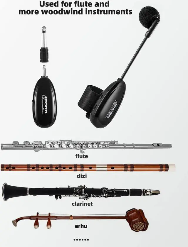 Alt view image 4 of 7 - 2.4G Wireless Flute Microphone Tie on Music Instruments Microphone, Wireless Receiver and Transmitter, for Flute and more