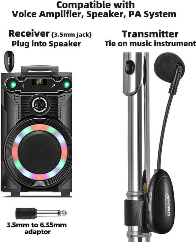 Alt view image 6 of 7 - 2.4G Wireless Flute Microphone Tie on Music Instruments Microphone, Wireless Receiver and Transmitter, for Flute and more