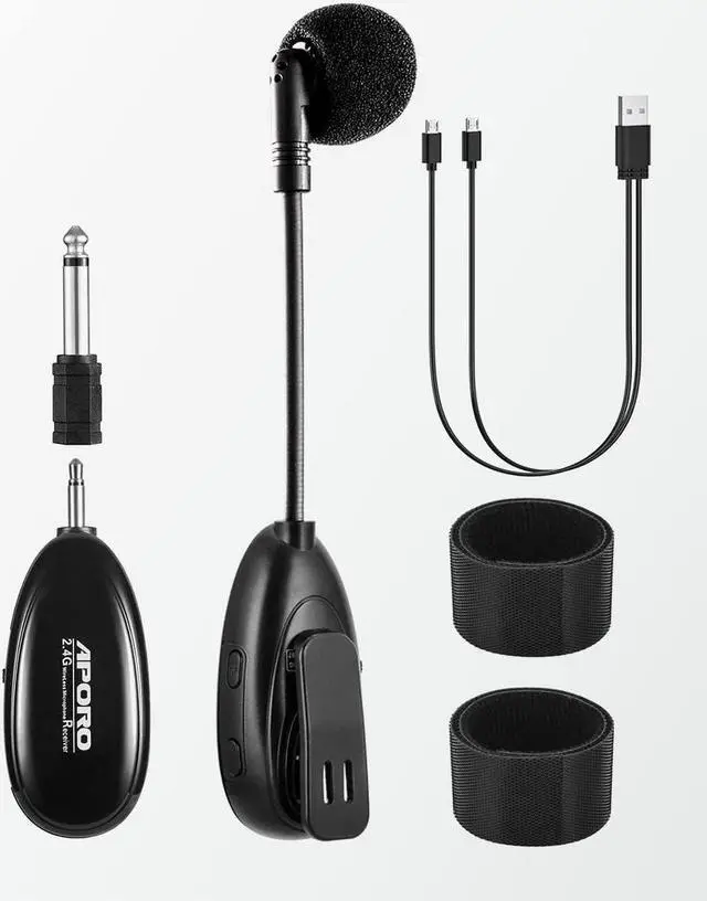 Alt view image 7 of 7 - 2.4G Wireless Flute Microphone Tie on Music Instruments Microphone, Wireless Receiver and Transmitter, for Flute and more